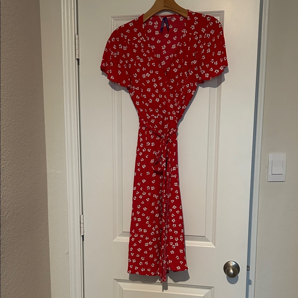 Seraphine Red Floral Midi Wrap Dress